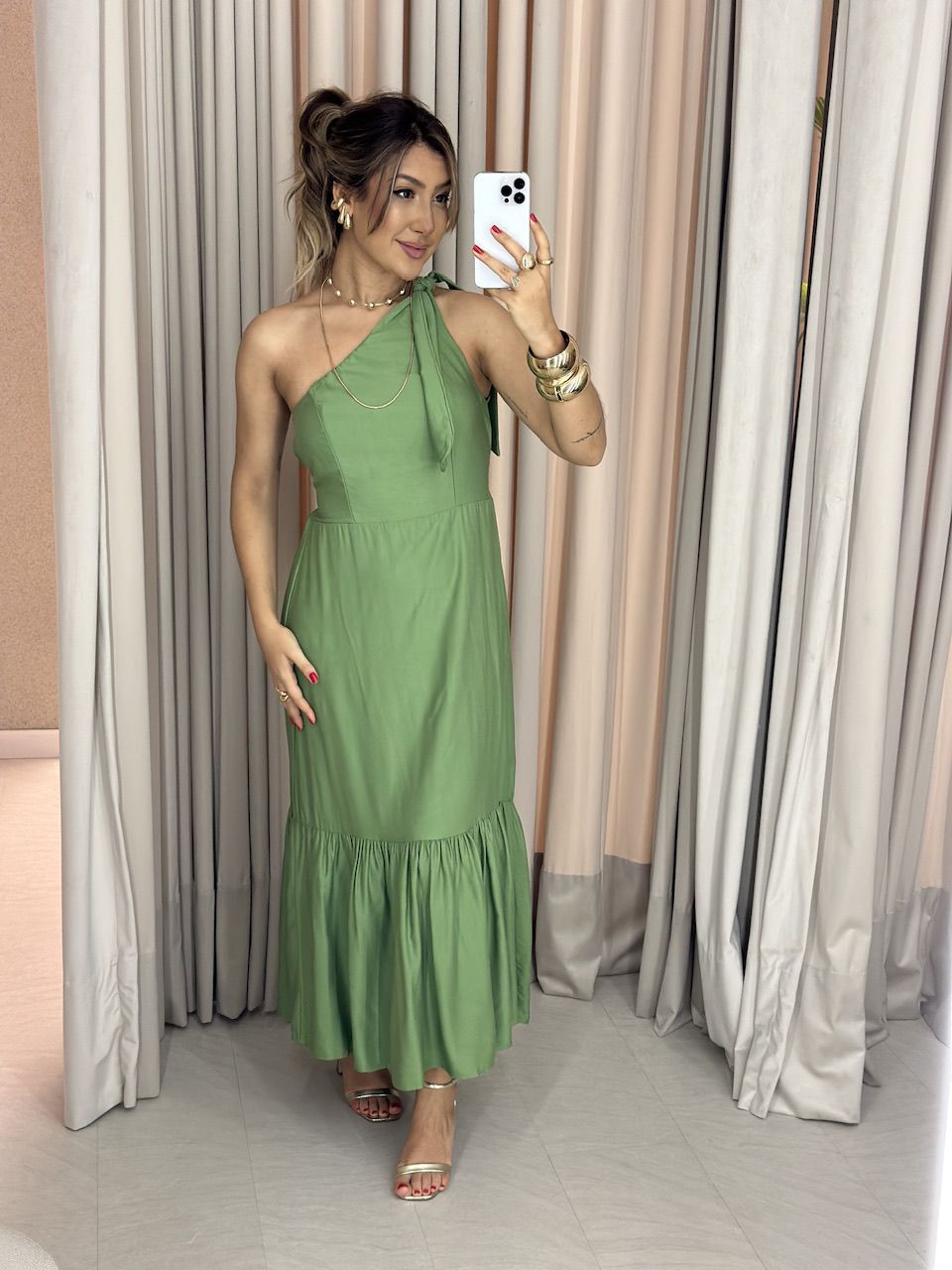 VESTIDO IVONE NULA MANGA VERDE - 0059450014 - CAROLLA FERRARO