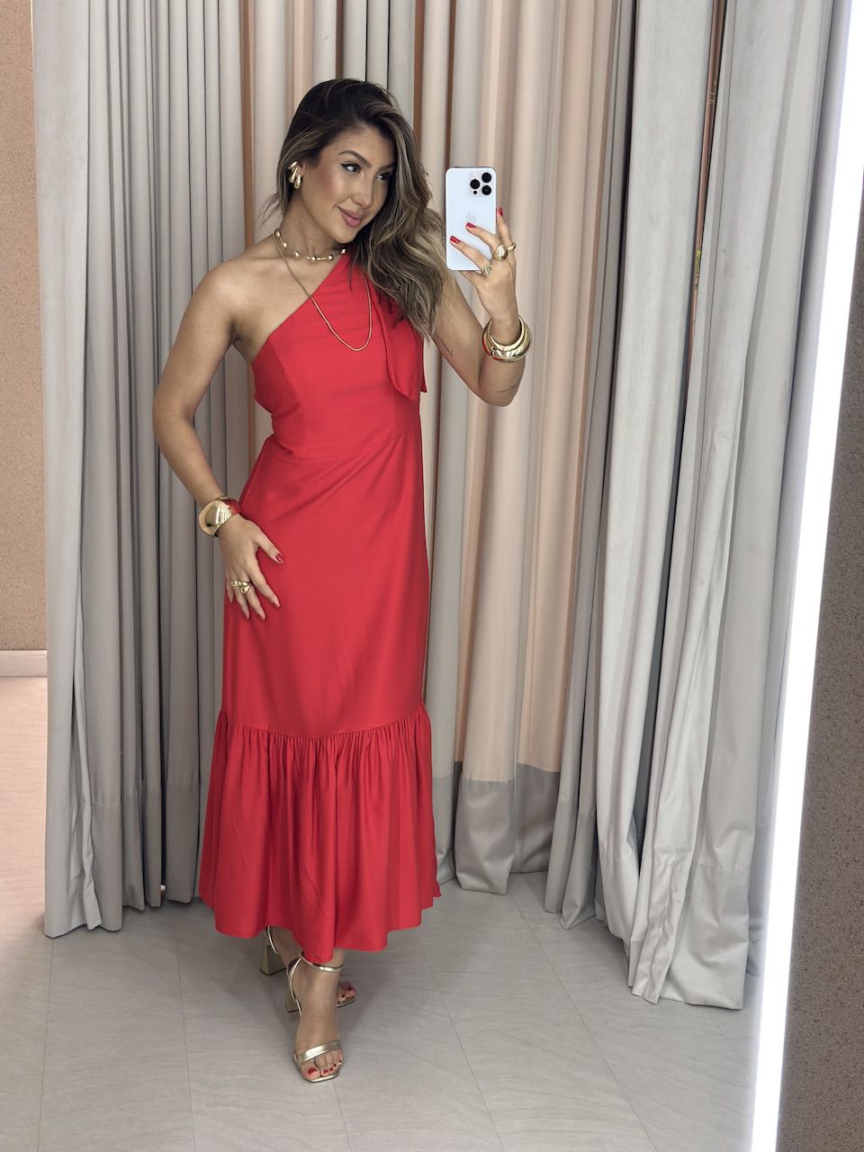 VESTIDO IVONE NULA MANGA VERMELHO - 0059450006 - CAROLLA FERRARO