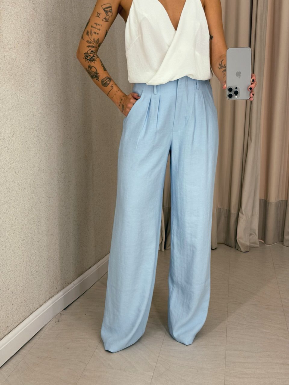 CALÇA IOLANDA PANTALONA AZUL - 0059970109 - CAROLLA FERRARO