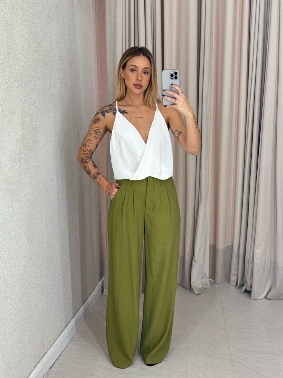 CALÇA IOLANDA PANTALONA VERDE MILITAR