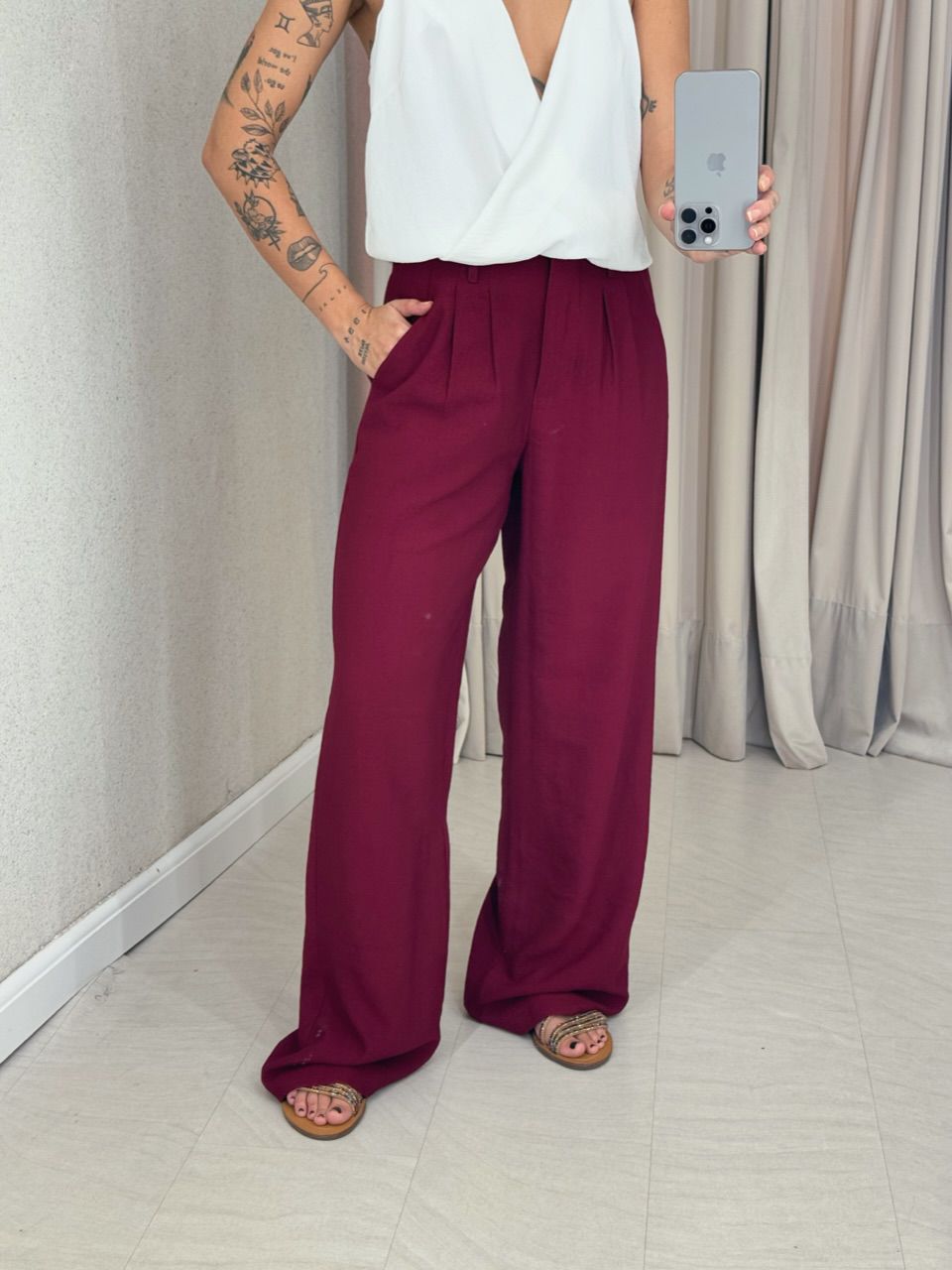 CALÇA IOLANDA PANTALONA VINHO - 0059970168 - CAROLLA FERRARO