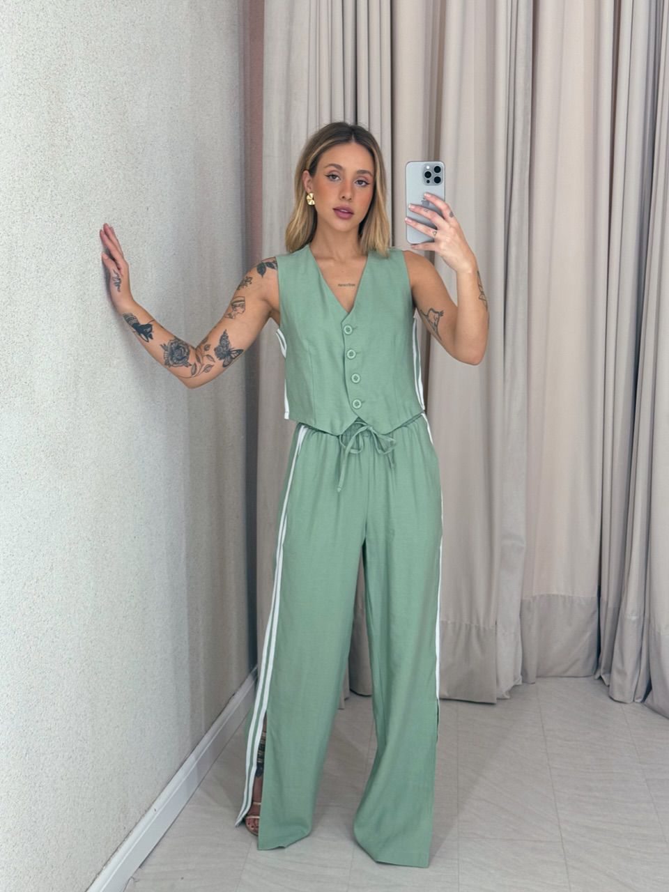 CONJUNTO ESTEFÂNIA LISTRAS verde