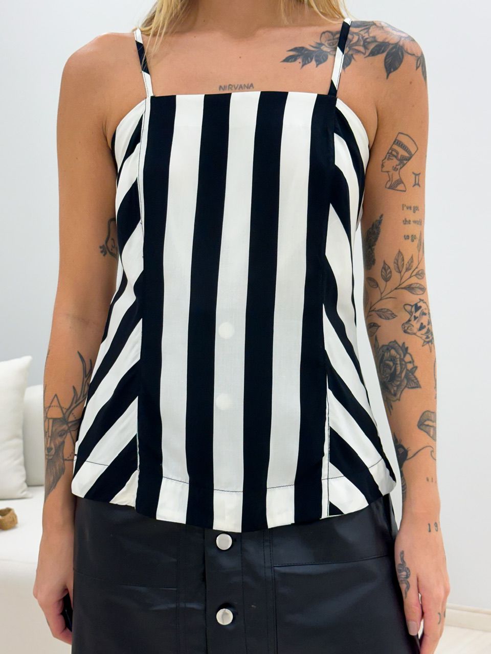 BLUSA ROBERTA ALÇA BRANCO LISTRADO