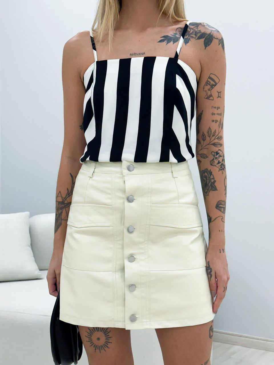 BLUSA ROBERTA ALÇA BRANCO LISTRADO