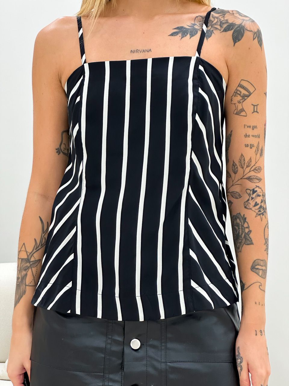 BLUSA ROBERTA ALÇA PRETO LISTRADO