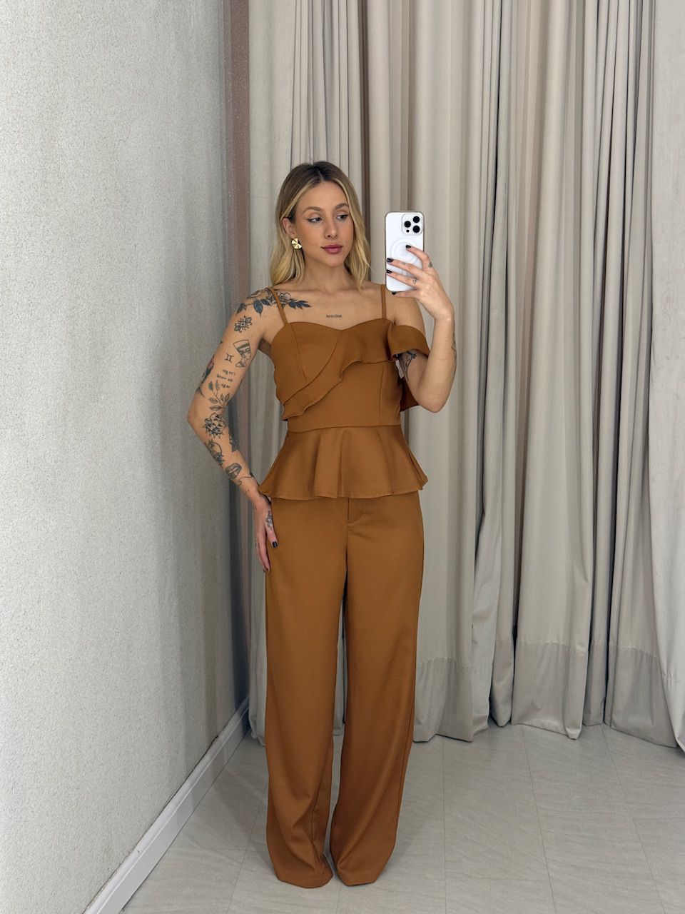 CONJUNTO MILEIDE BLUSA CALÇA CARAMELO