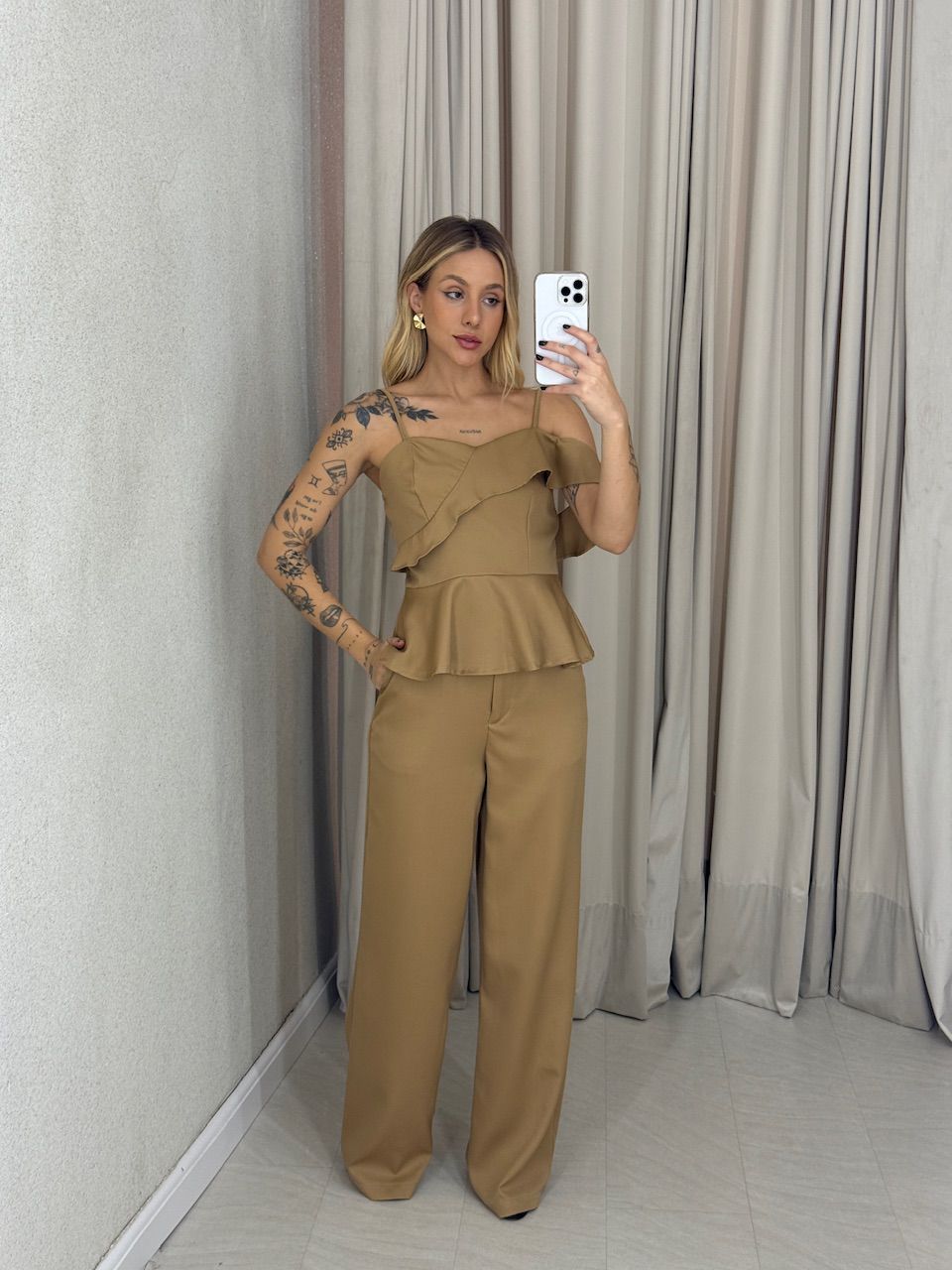 CONJUNTO MILEIDE BLUSA CALÇA NUDE - 0063460049 - CAROLLA FERRARO