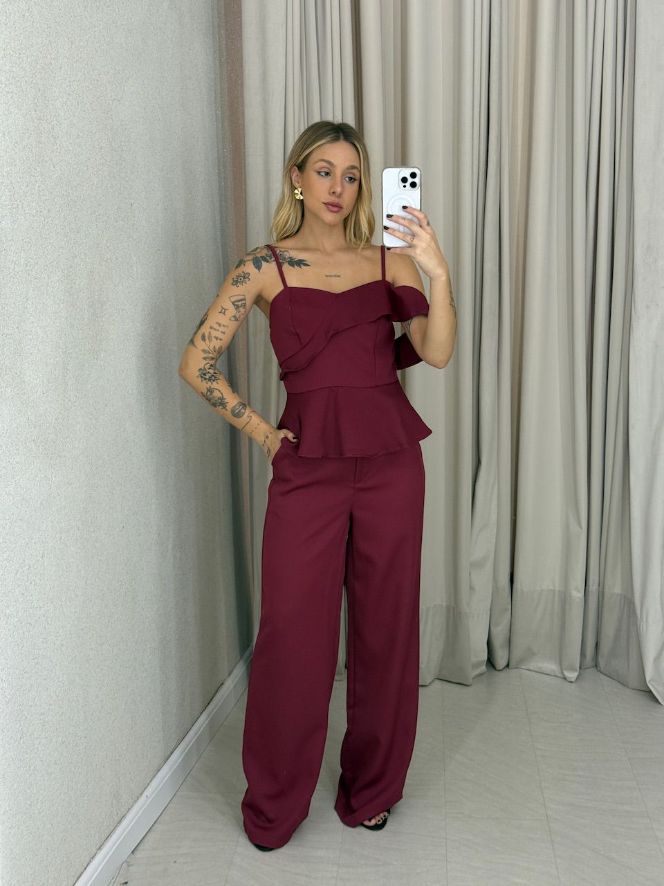 CONJUNTO MILEIDE BLUSA CALÇA VINHO - 0063460168 - CAROLLA FERRARO