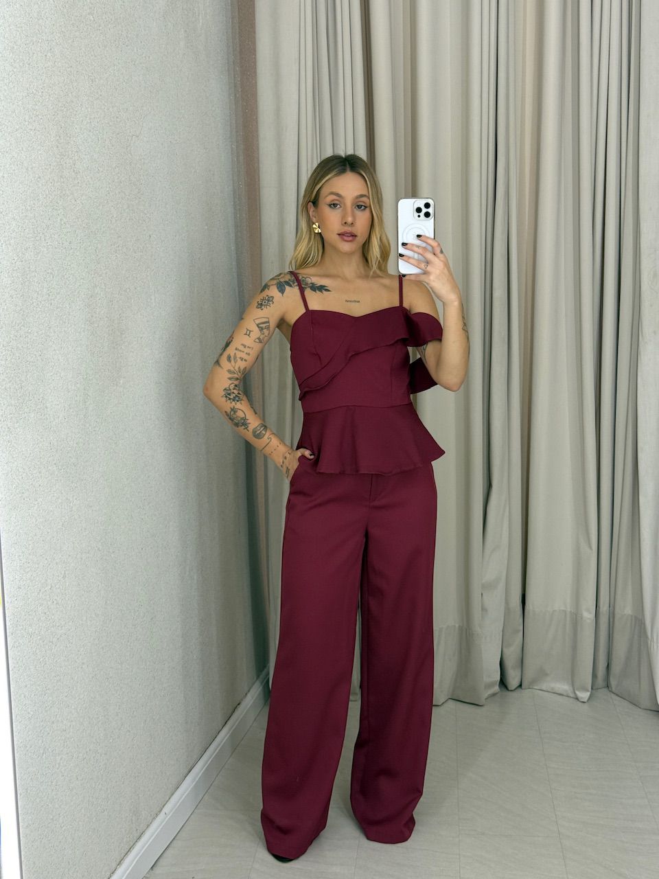 CONJUNTO MILEIDE BLUSA CALÇA VINHO