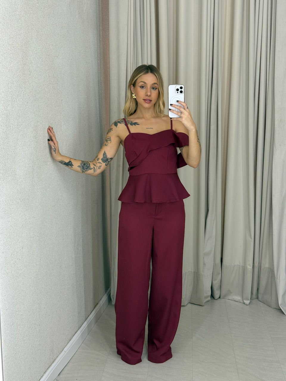 CONJUNTO MILEIDE BLUSA CALÇA VINHO