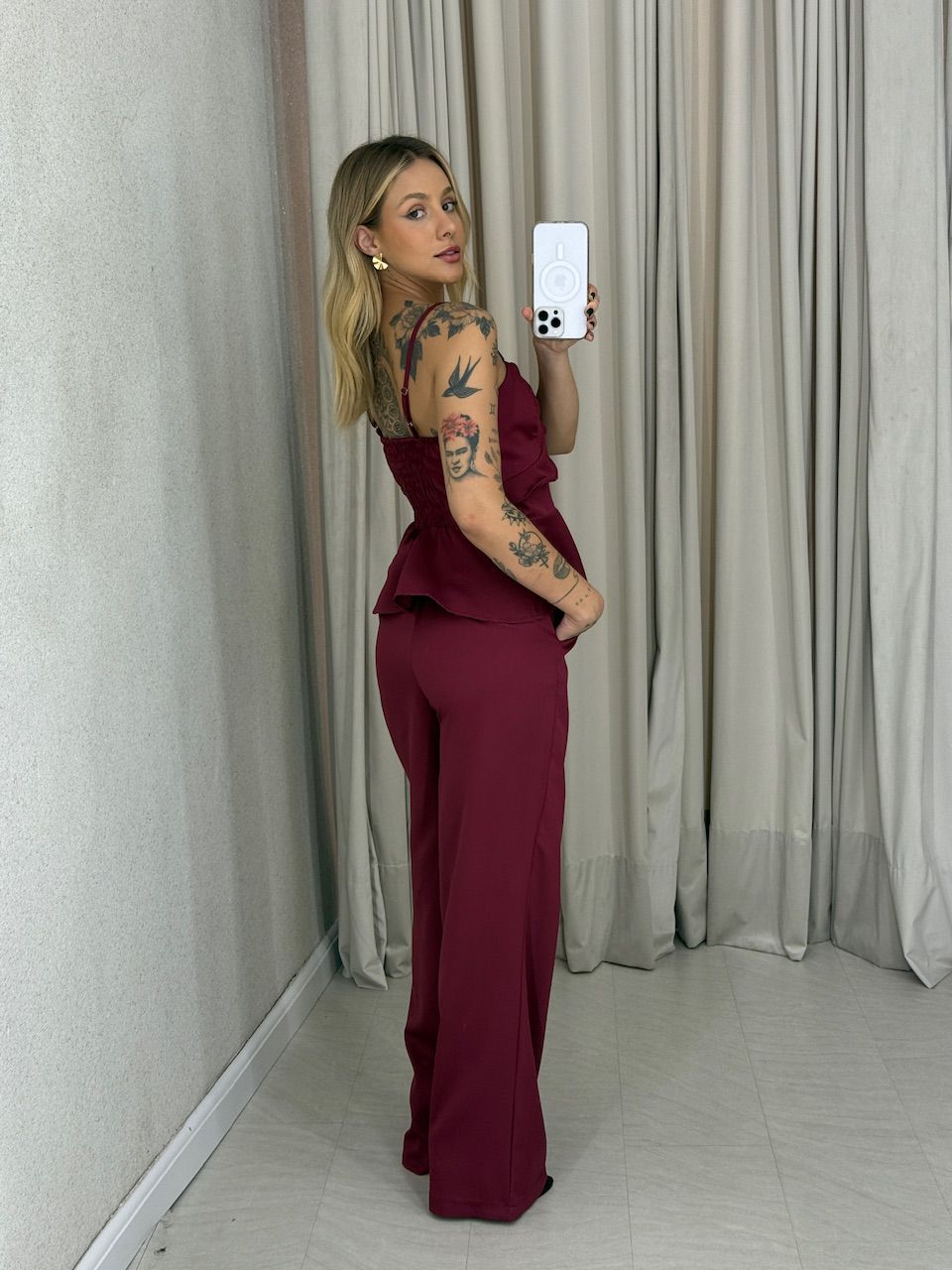 CONJUNTO MILEIDE BLUSA CALÇA VINHO