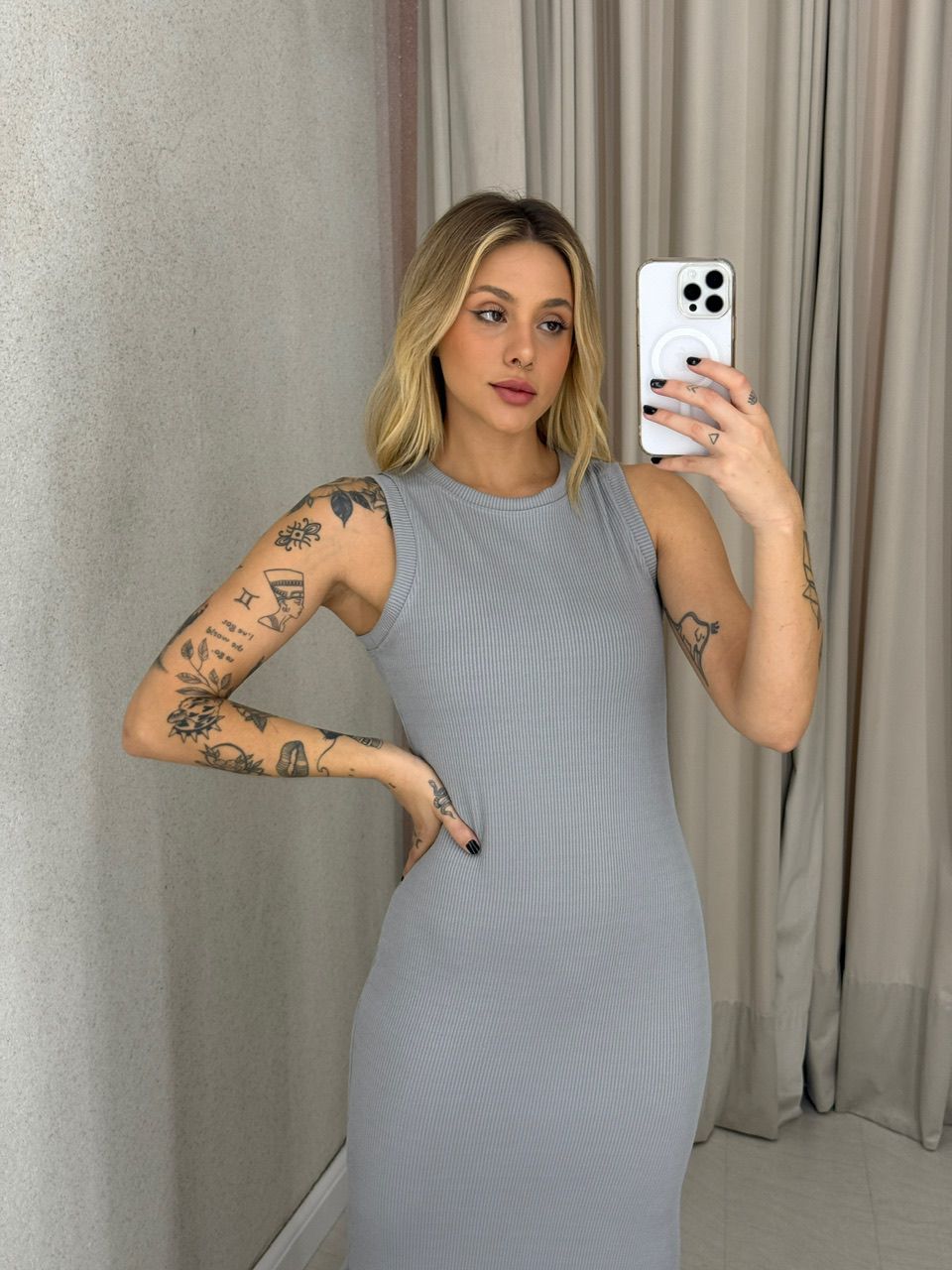 VESTIDO EUNICE CAVADO CINZA