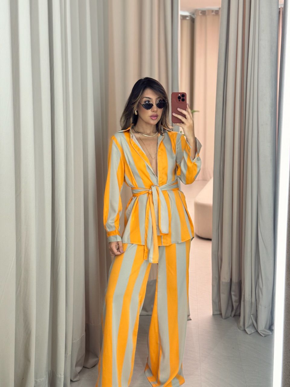CHEMISE BRUNA LISTRADO LARANJA