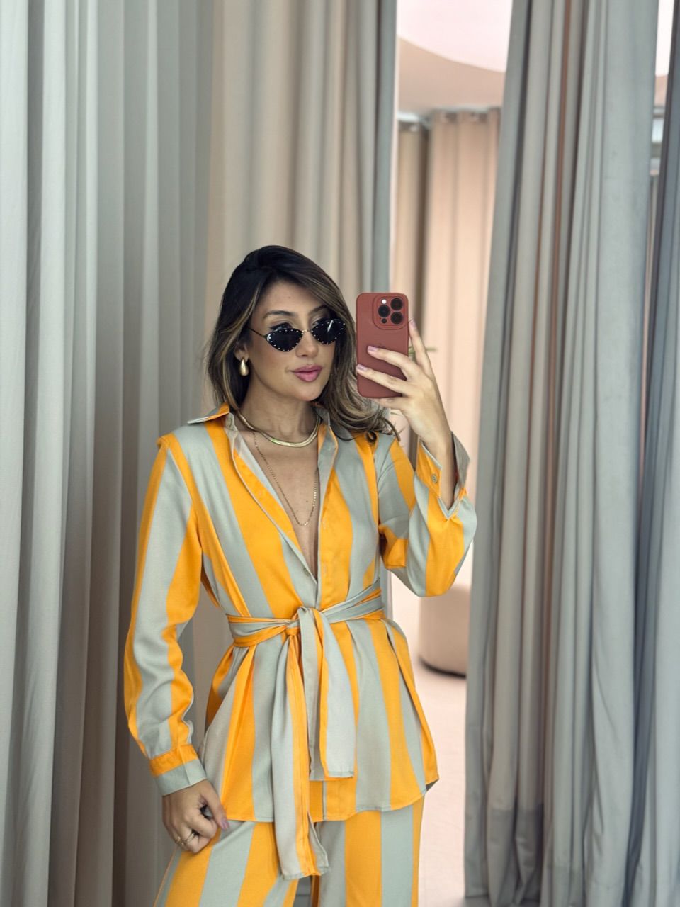 CHEMISE BRUNA LISTRADO LARANJA - 0052130068 - CAROLLA FERRARO