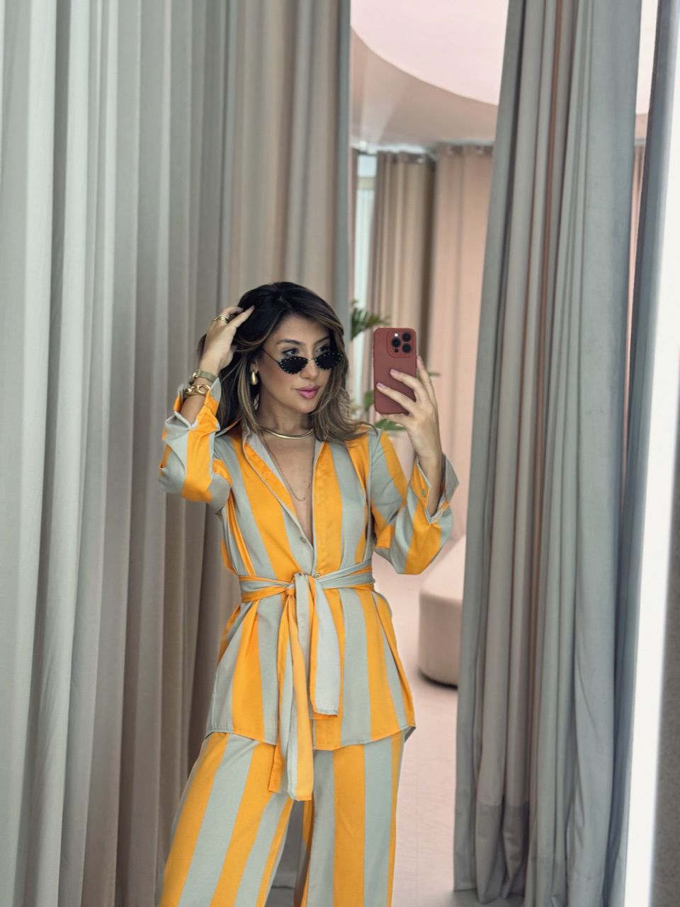 CHEMISE BRUNA LISTRADO LARANJA