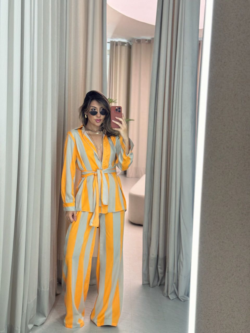 CHEMISE BRUNA LISTRADO LARANJA