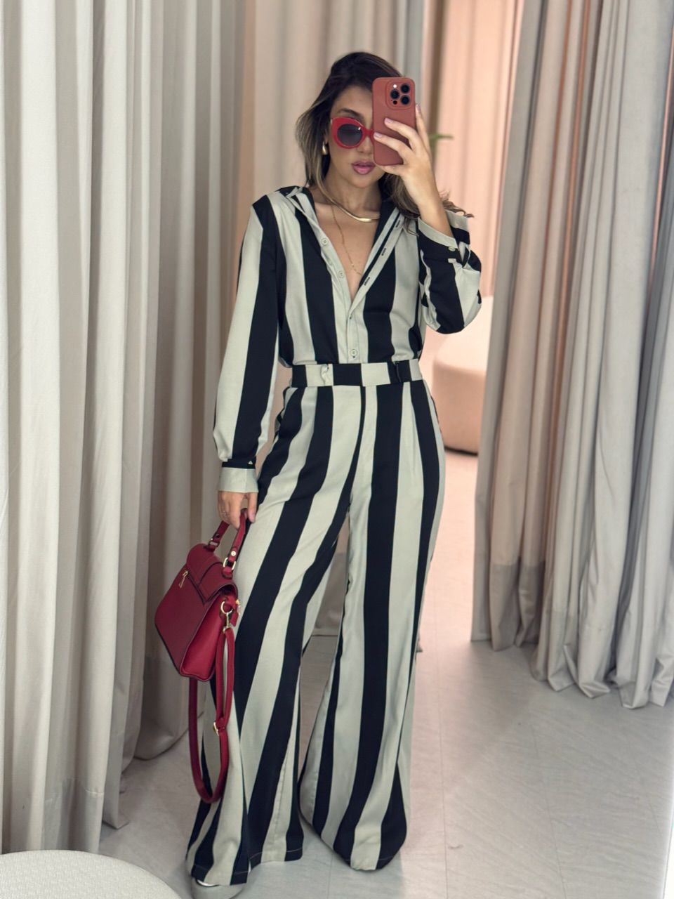 CHEMISE BRUNA LISTRADO PRETA