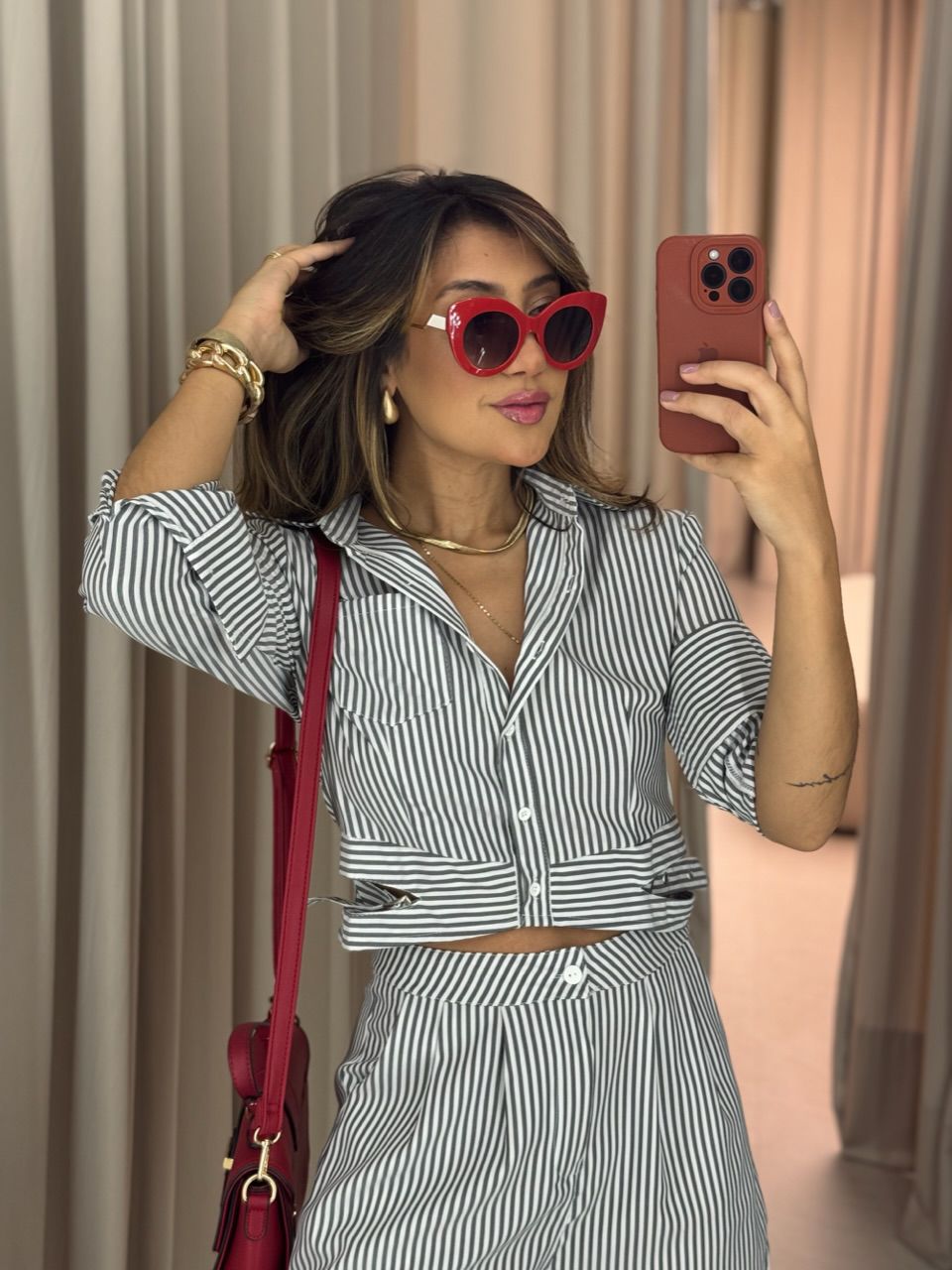 CONJUNTO INGRID LISTRADO CINZA