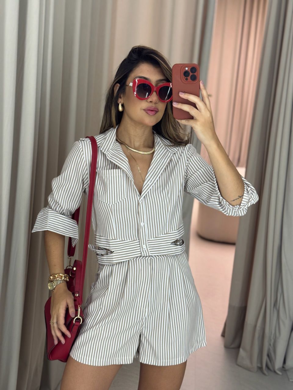 CONJUNTO INGRID LISTRADO MARROM - 0052140054 - CAROLLA FERRARO