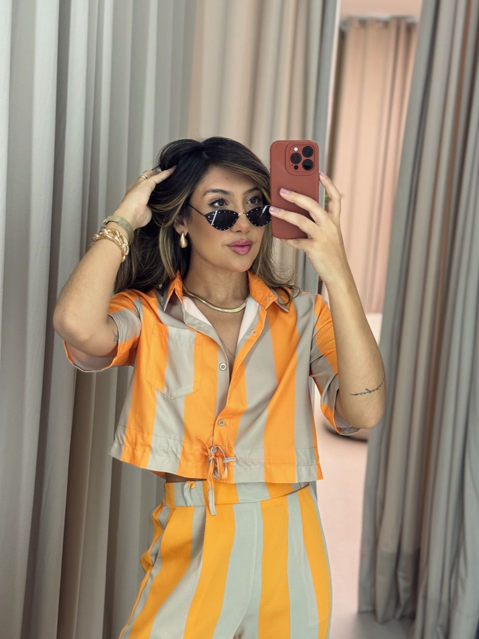 CROPPED RITA LISTRADO LARANJA