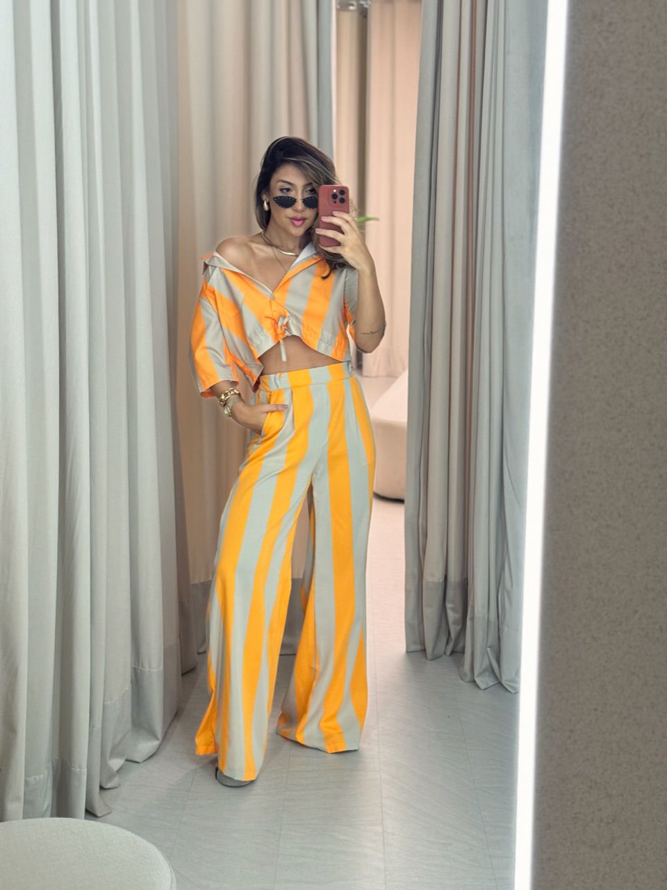 CROPPED RITA LISTRADO LARANJA