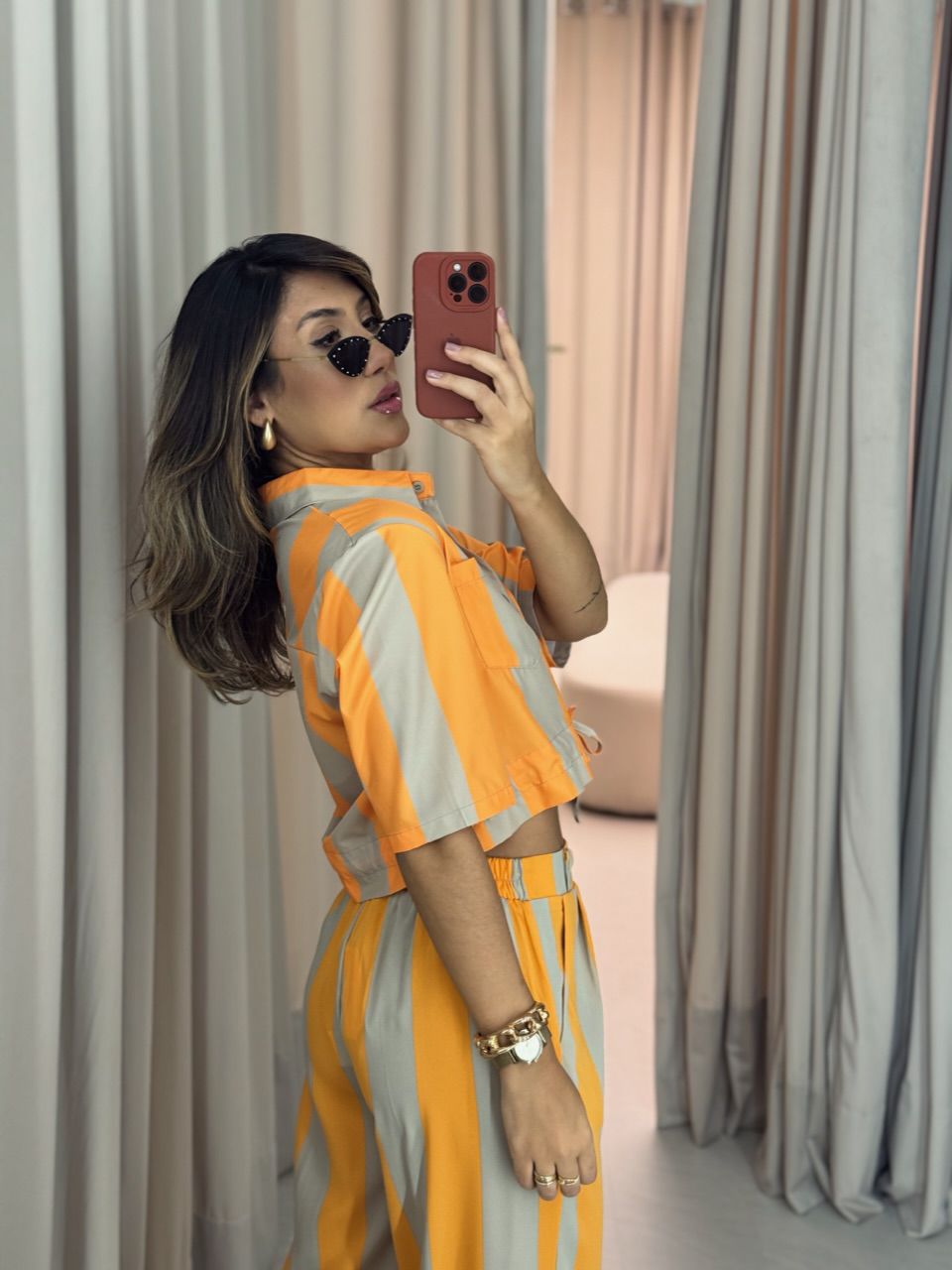 CROPPED RITA LISTRADO LARANJA