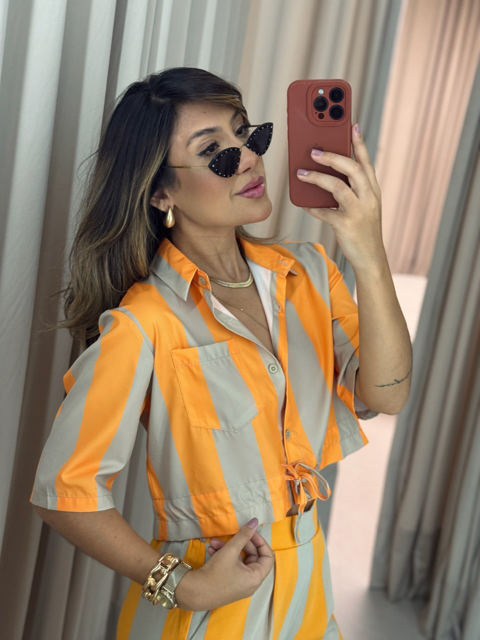 CROPPED RITA LISTRADO LARANJA