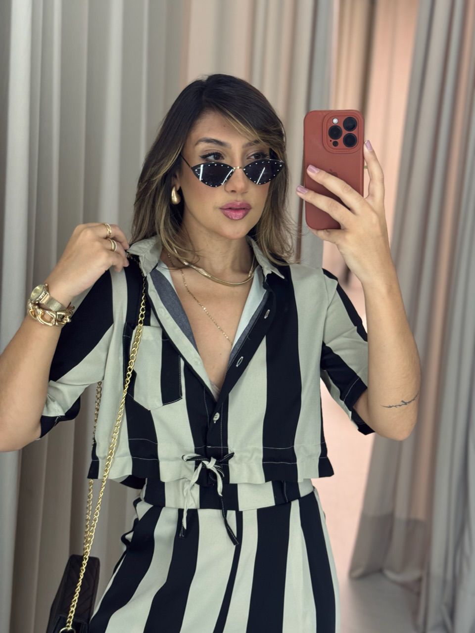 CROPPED RITA LISTRADO PRETO - 0052120032 - CAROLLA FERRARO