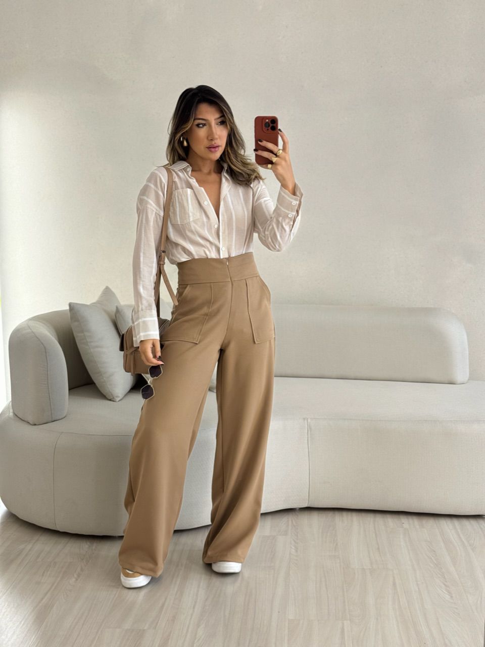 CALÇA CAROLINA CF ZÍPER CAQUI