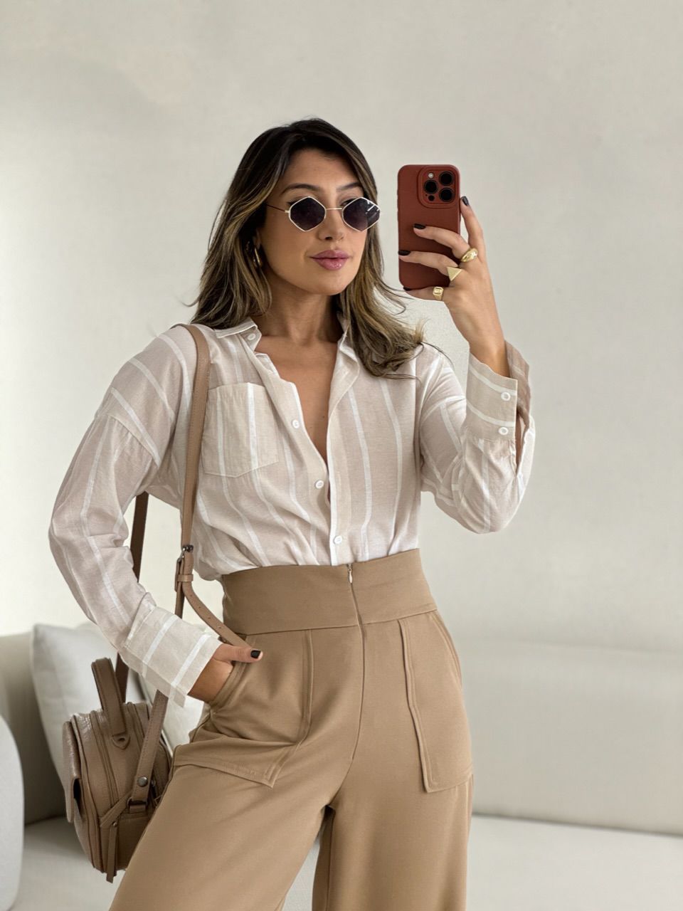 CAMISA PATRÍCIA LISTRADA NUDE