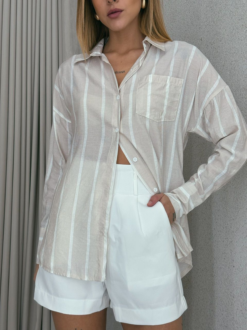 CAMISA PATRÍCIA LISTRADA NUDE