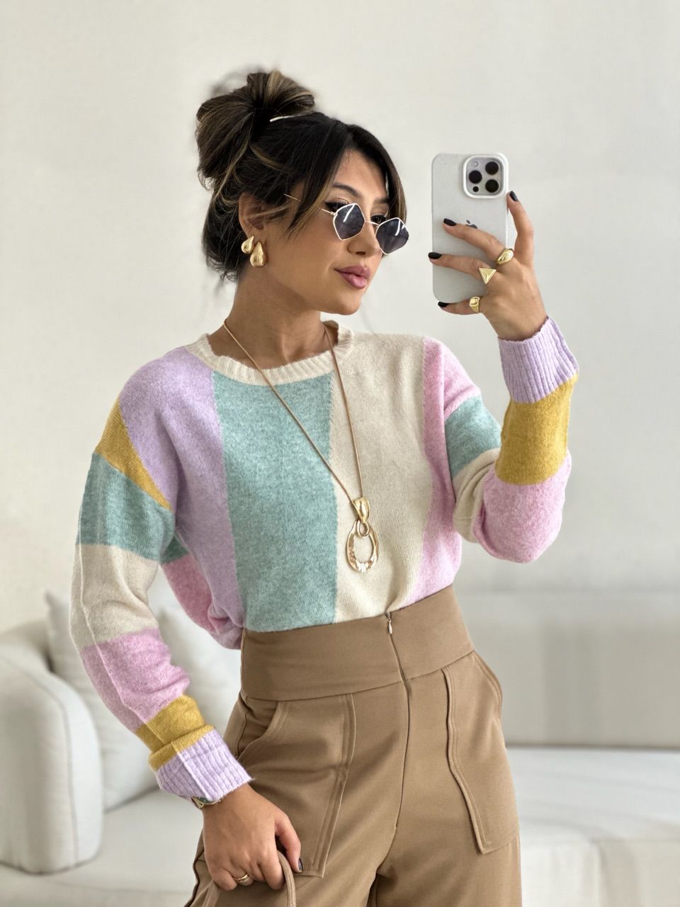 TRICOT LEVE LISTRAS NUDE - 0053080049 - CAROLLA FERRARO