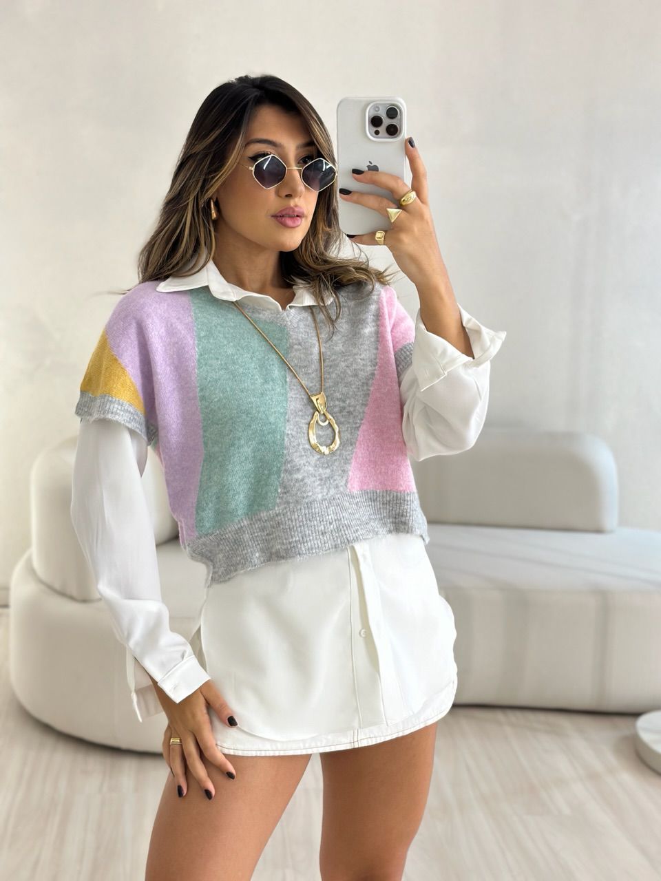 TRICOT MANGA CURTA CINZA - 0053090091 - CAROLLA FERRARO