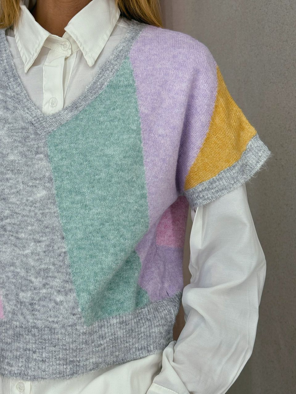 TRICOT MANGA CURTA CINZA