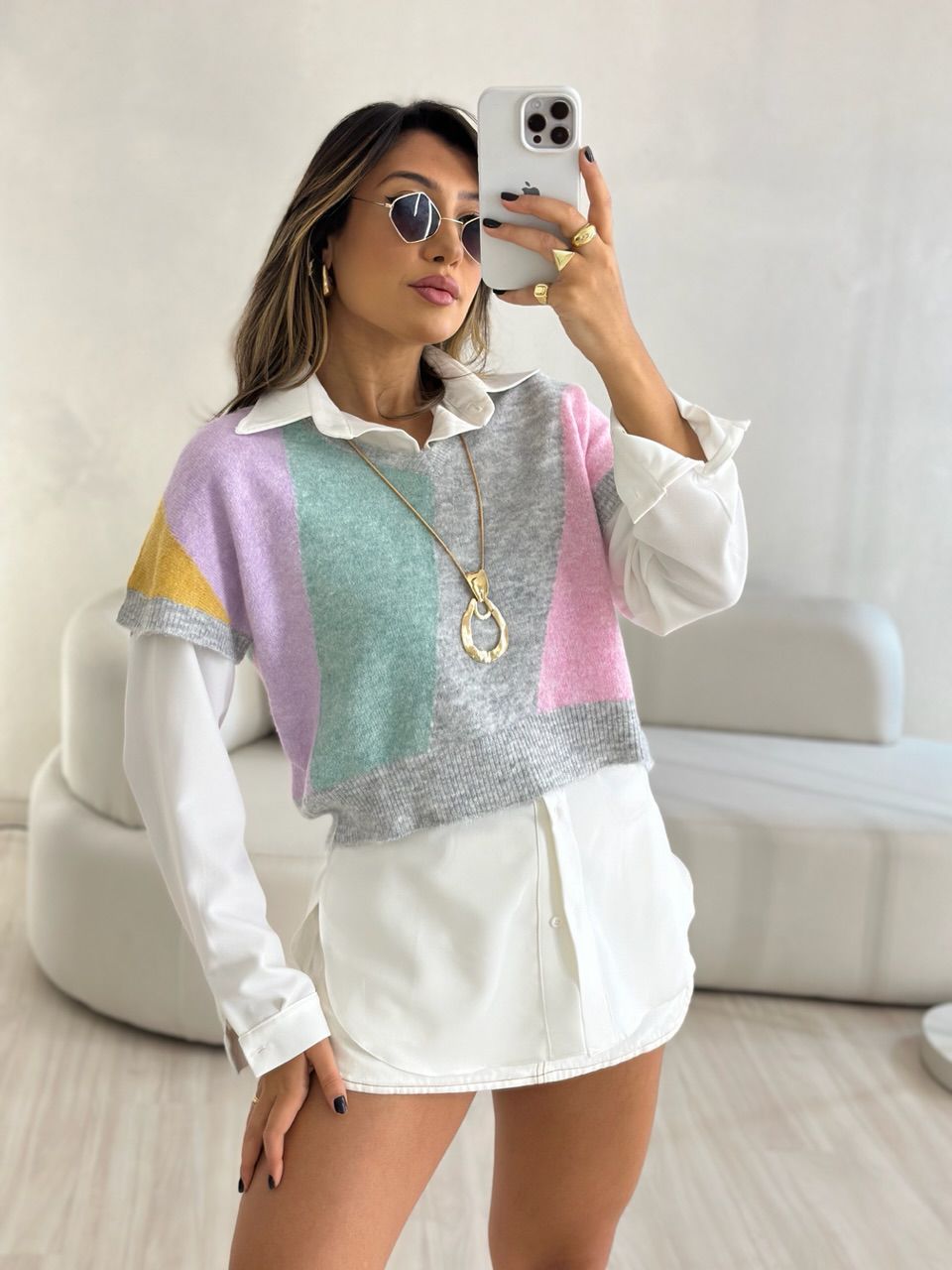TRICOT MANGA CURTA CINZA