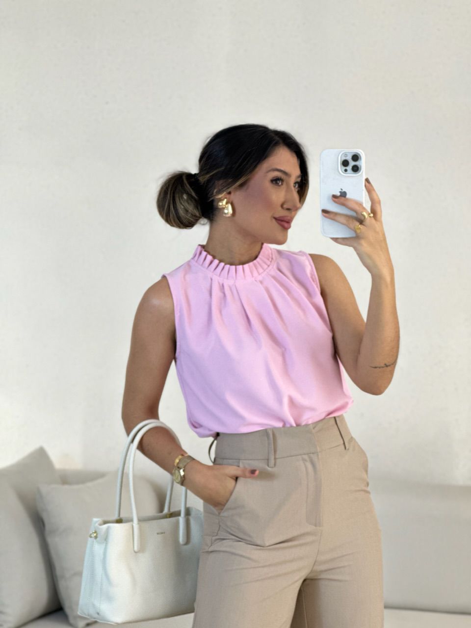 BLUSA LAVÍNIA GOLA DRAPEADA BABY PINK - 0055340366 - CAROLLA FERRARO