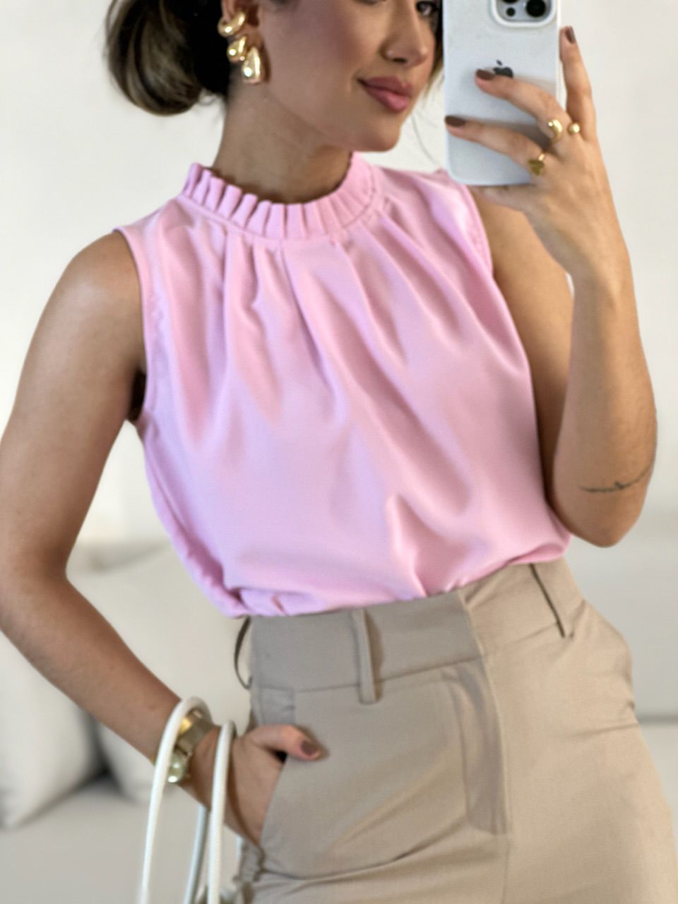 BLUSA LAVÍNIA GOLA DRAPEADA BABY PINK
