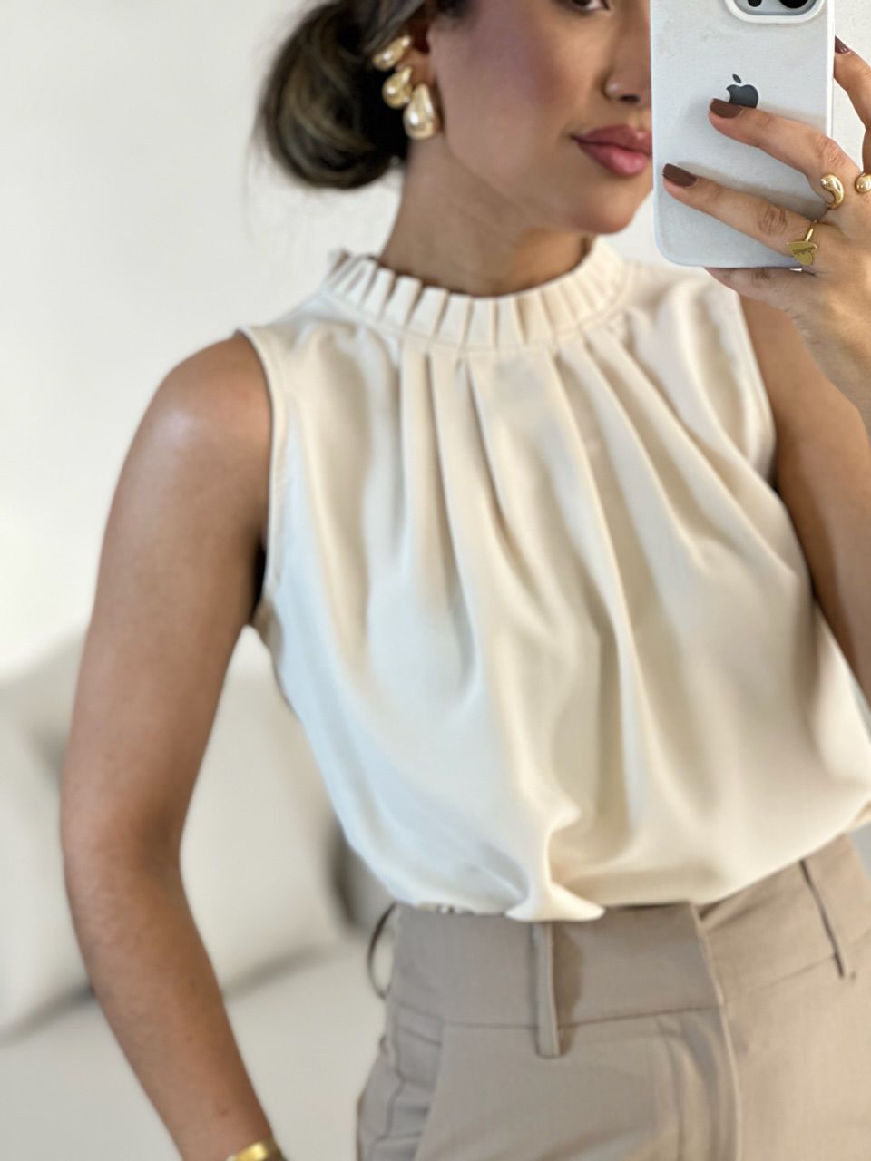BLUSA LAVÍNIA GOLA DRAPEADA Marfim