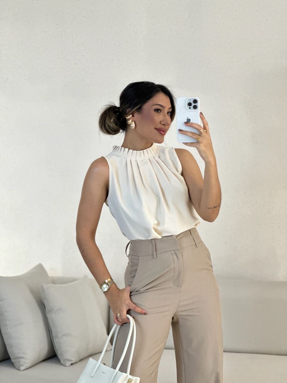 BLUSA LAVÍNIA GOLA DRAPEADA Marfim