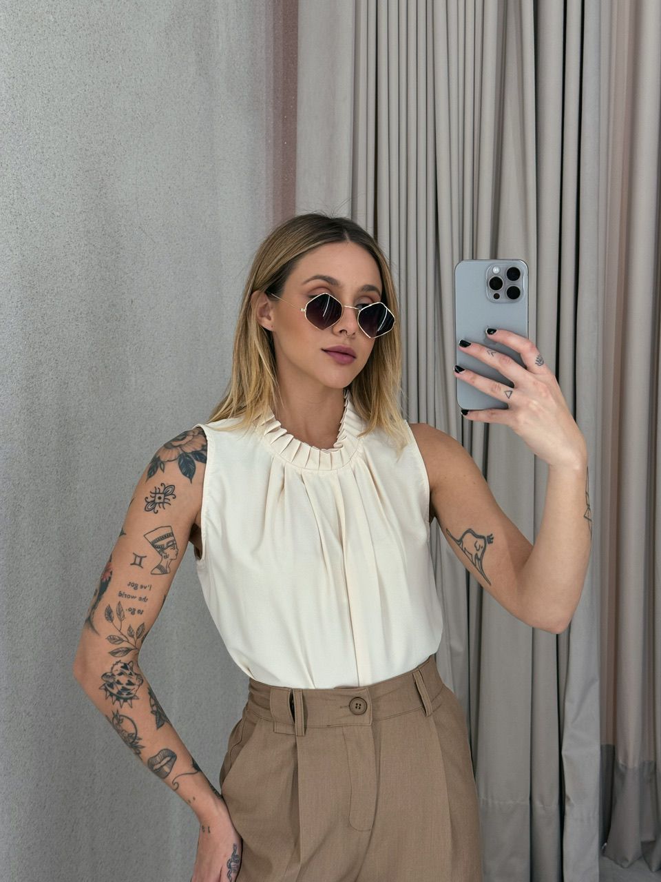 BLUSA LAVÍNIA GOLA DRAPEADA Marfim