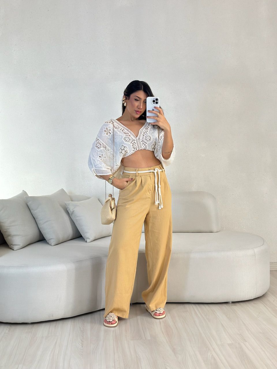CALÇA ELOÁ LINHO NUDE