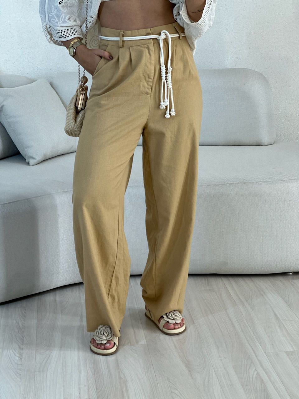 CALÇA ELOÁ LINHO NUDE - 0055390049 - CAROLLA FERRARO