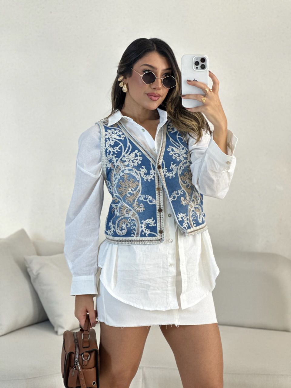 COLETE JEANS BORDADO NUDE - 0055380049 - CAROLLA FERRARO