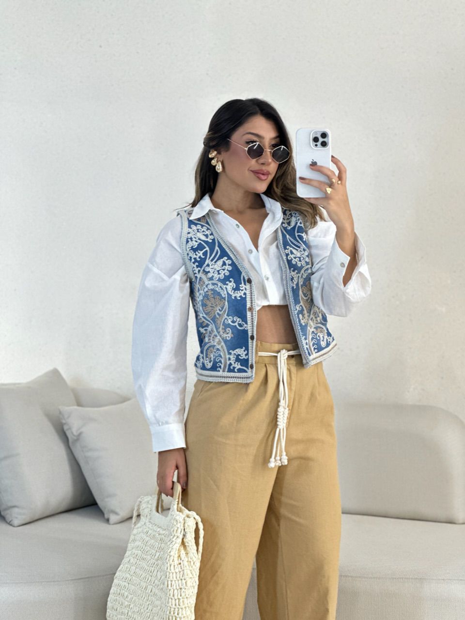 COLETE JEANS BORDADO NUDE