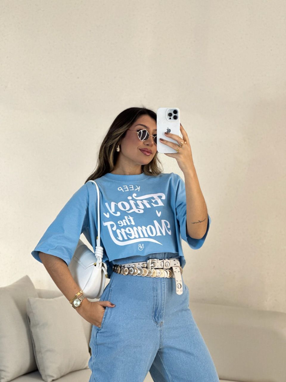 T-SHIRT ENJOY THE MOMENT AZUL - 0050340109 - CAROLLA FERRARO