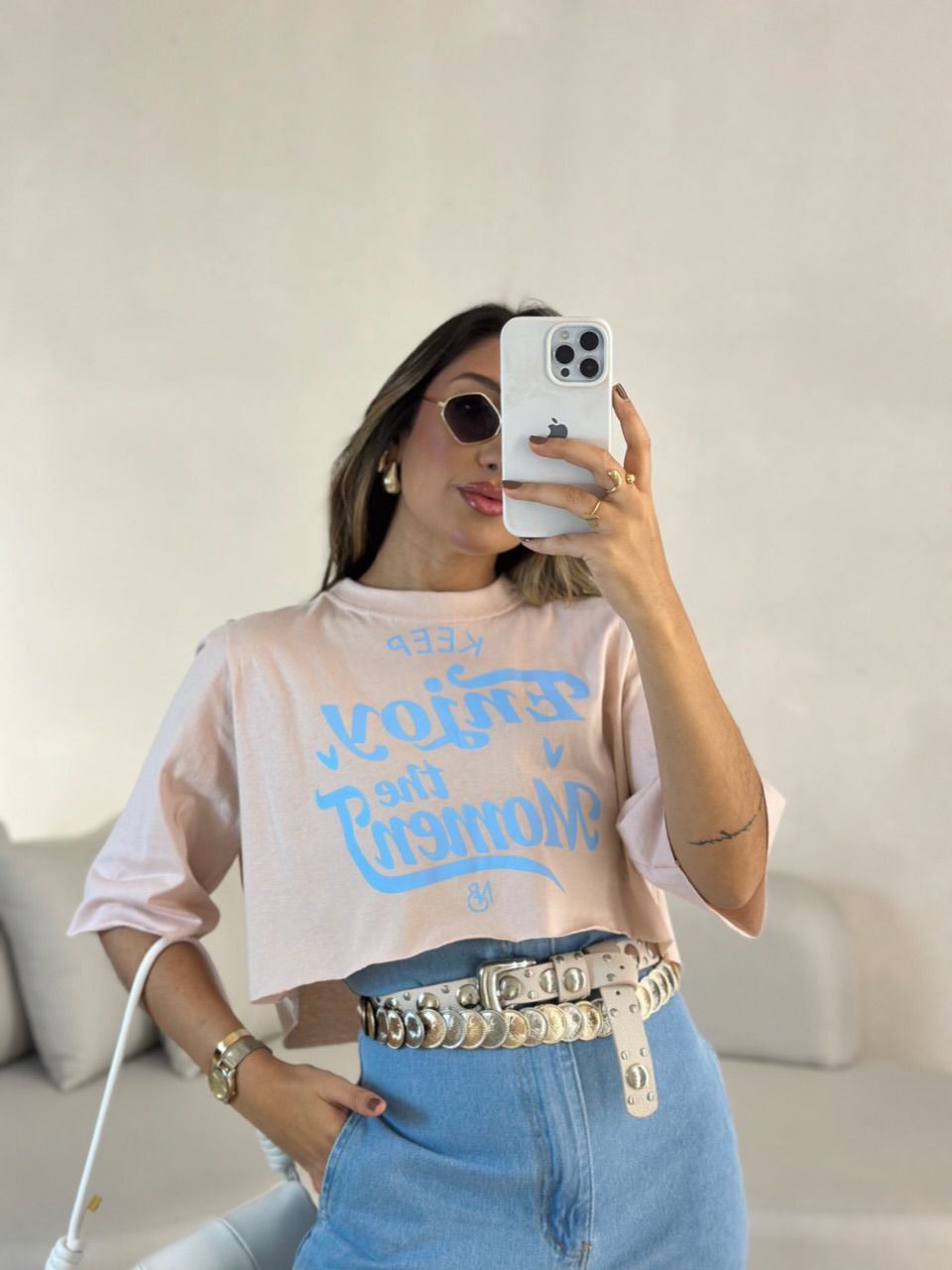 T-SHIRT ENJOY THE MOMENT ROSÊ - 0050340025 - CAROLLA FERRARO