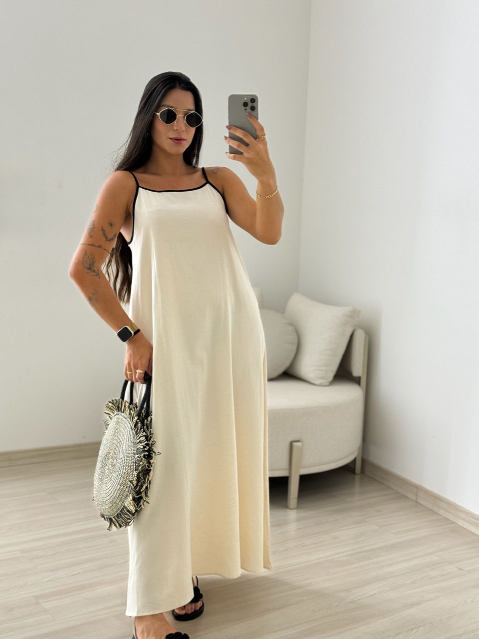 VESTIDO ANA JÚLIA LINHO CRU