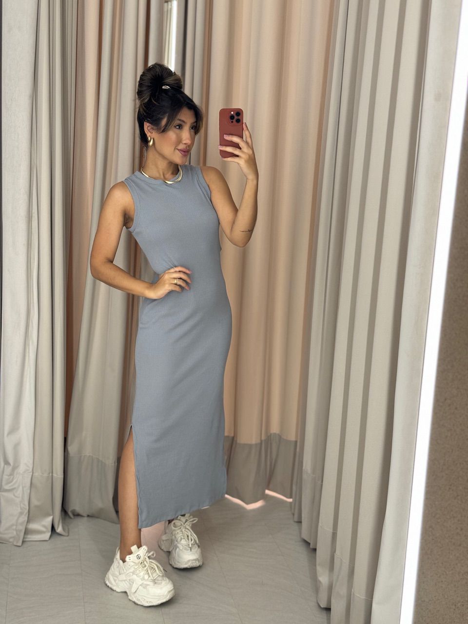 VESTIDO ANA VITÓRIA LISO CINZA