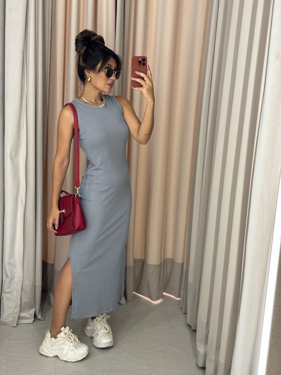 VESTIDO ANA VITÓRIA LISO CINZA