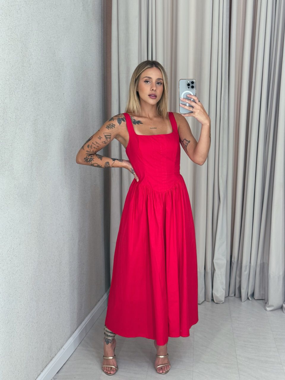 VESTIDO LAILA LONGUETE VERMELHO - 0058590006 - CAROLLA FERRARO